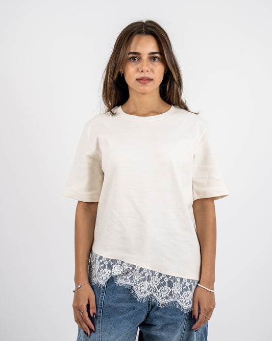 SHORT SLEEVE LACE-TEE - WHITE