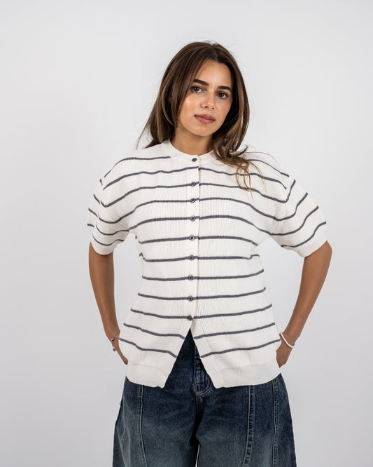 Girls’ Striped Knit Tee white (preorder within 10 days)