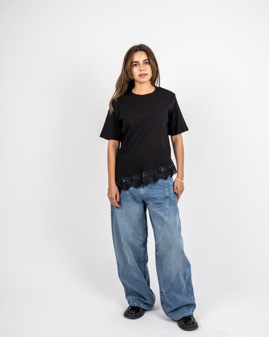 SHORT SLEEVE LACE-TEE - BLACK