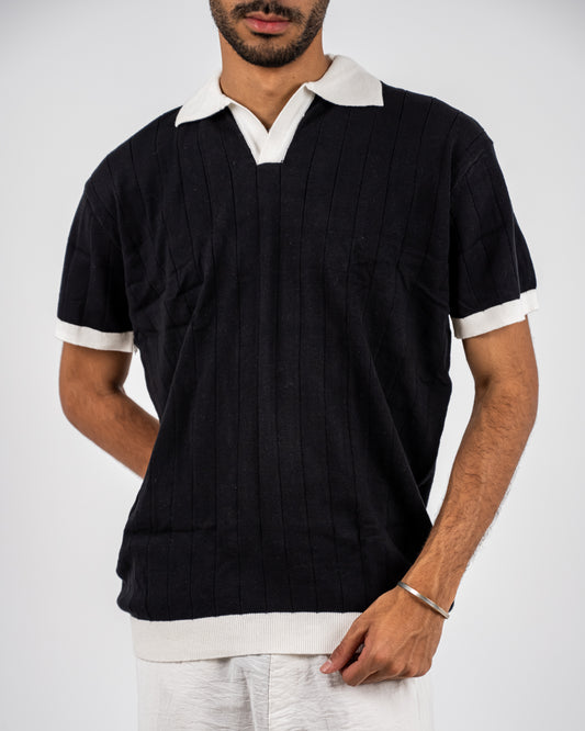 Black and white knit polo T-shirt