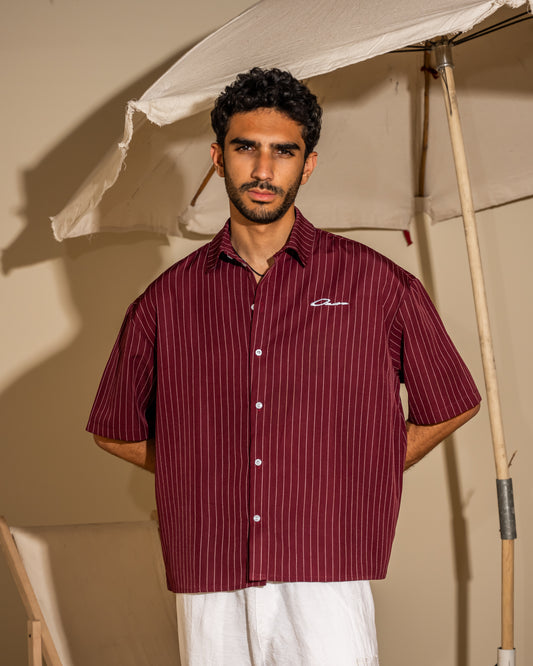 Burgundy striped shirt(unisex)
