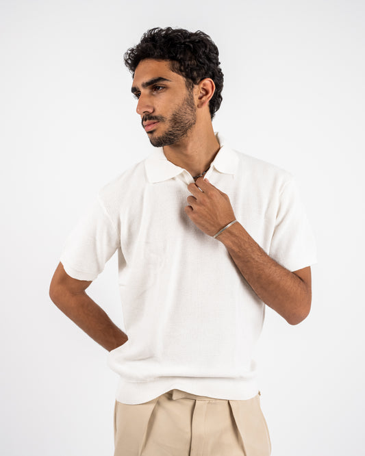 White knit polo T-shirt