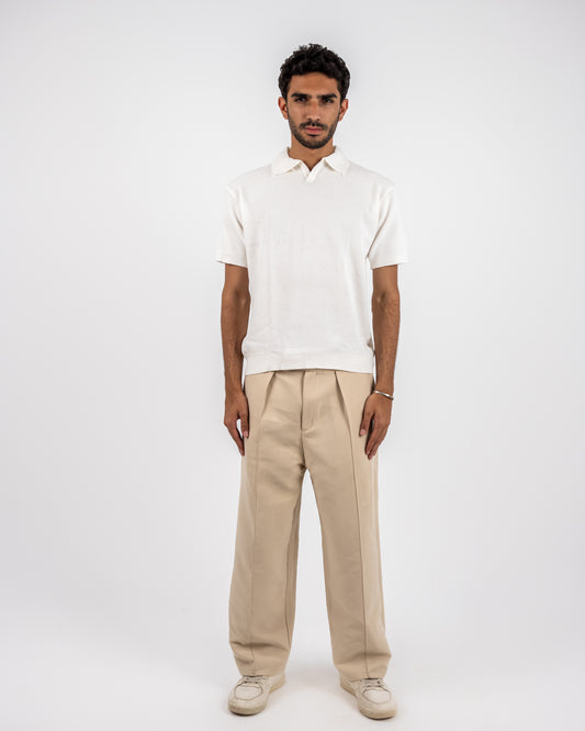 White knit polo T-shirt