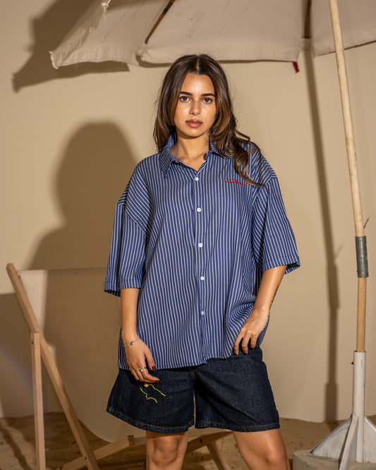 Light  navy blue striped shirt (unisex)