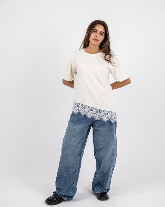 SHORT SLEEVE LACE-TEE - WHITE