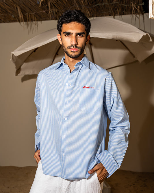 Baby blue  striped shirt  long sleeve (unisex)(preorder within 7  days )