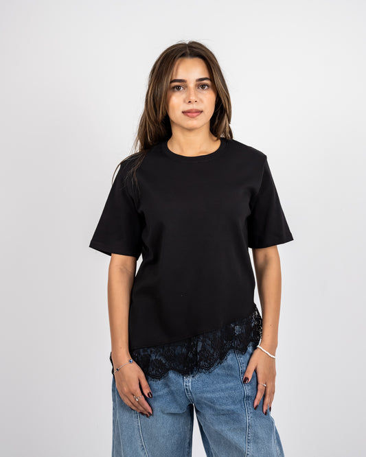 SHORT SLEEVE LACE-TEE - BLACK