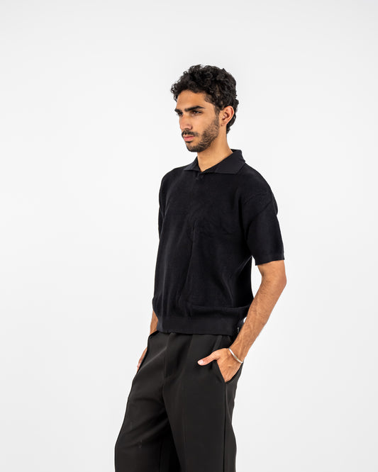 Black knit polo T-shirt