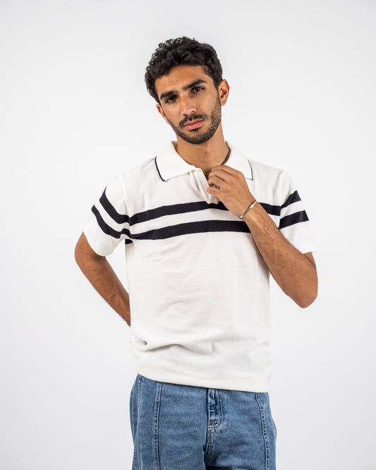 Knit-polo T-shirt white and black