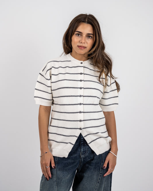 Girls’ Striped Knit Tee white (preorder within 10 days)