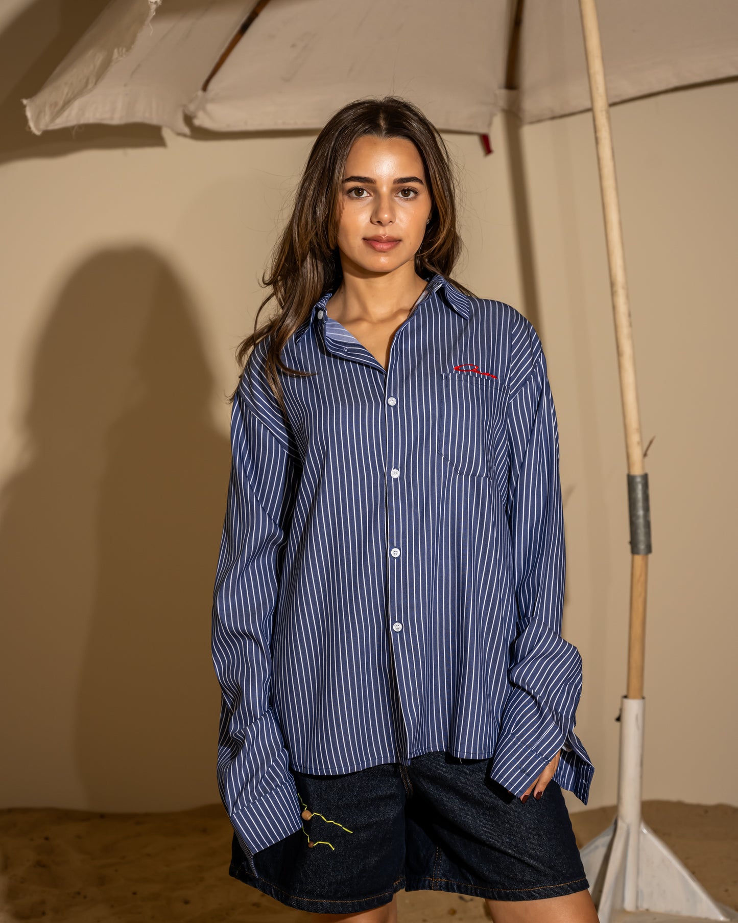 Light navy striped shirt  long sleeve (unisex)