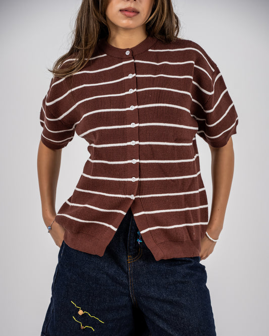 Girls’ Striped Knit Tee Brown (preorder within 10 days)