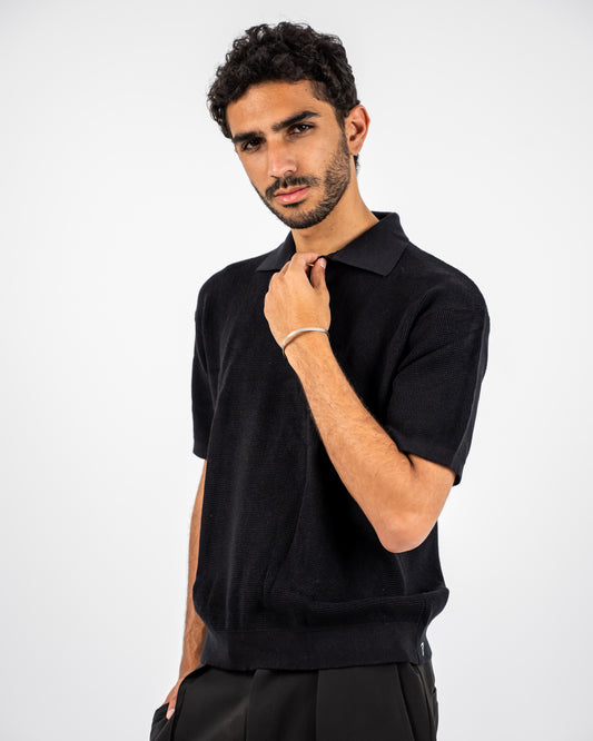 Black knit polo T-shirt