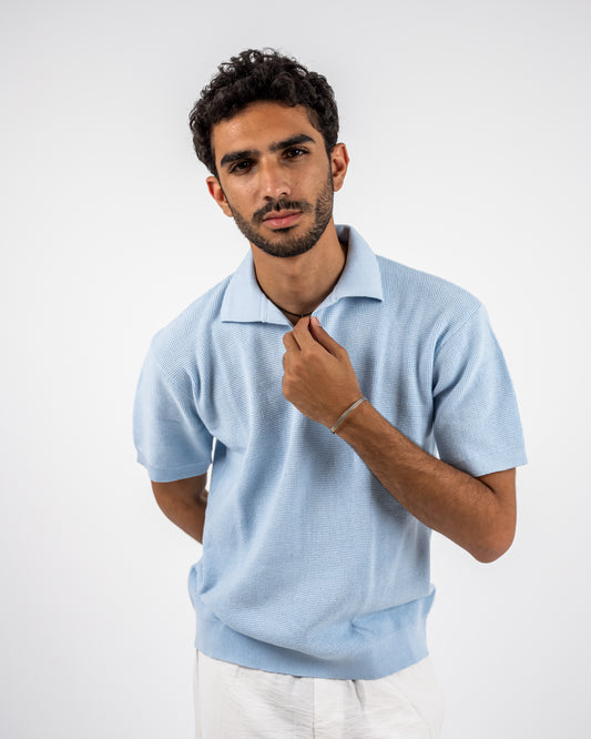 Baby blue knit polo T-shirt