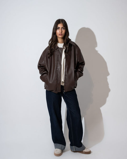 Bold brown leather jacket