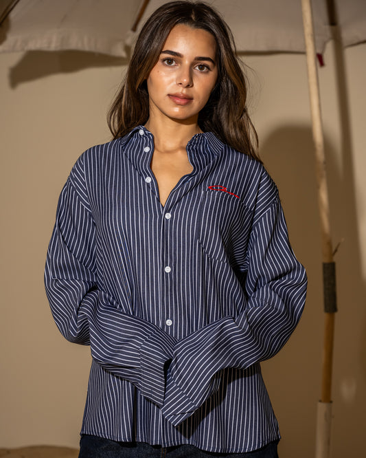 Dark navy striped shirt  long sleeve (unisex)