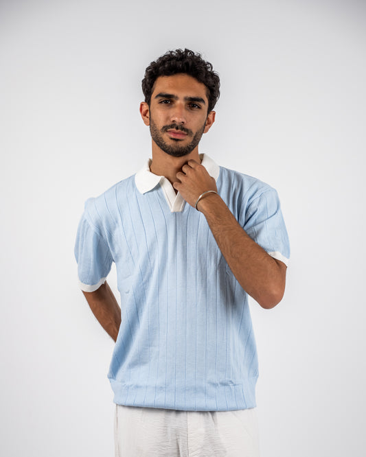 Baby blue and white knit T-shirt